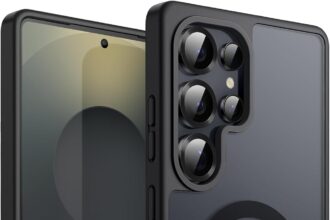 JETech Magnetic Cover for Samsung Galaxy S25 Ultra 5G, Compatible with MagSafe, Translucent Opaque Retro Shockproof Mobile Phone Case (Titanium Black)