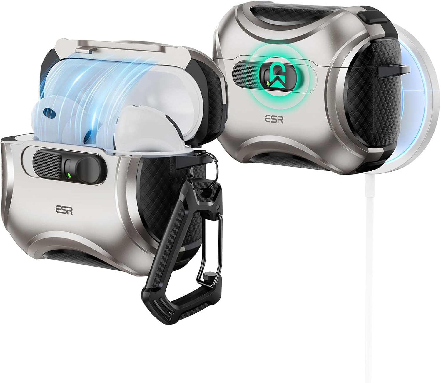 ESR AirPods Pro 3 Case (2025), Compatible with Airpods Pro 3rd Generation (USB-C Cable) Easy MagSafe Shockproof Closure Easy Open Cyber Series Metallic