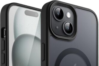 JETech Magnetic Cover for iPhone 15 6.1 Inches Compatible with MagSafe, Translucent Matte Slim Back Shockproof Case (Black)