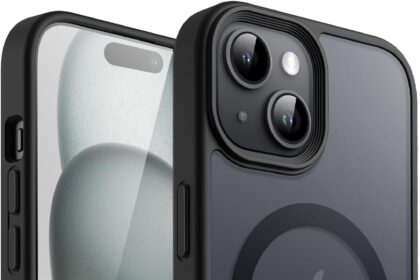 JETech Magnetic Cover for iPhone 15 6.1 Inches Compatible with MagSafe, Translucent Matte Slim Back Shockproof Case (Black)