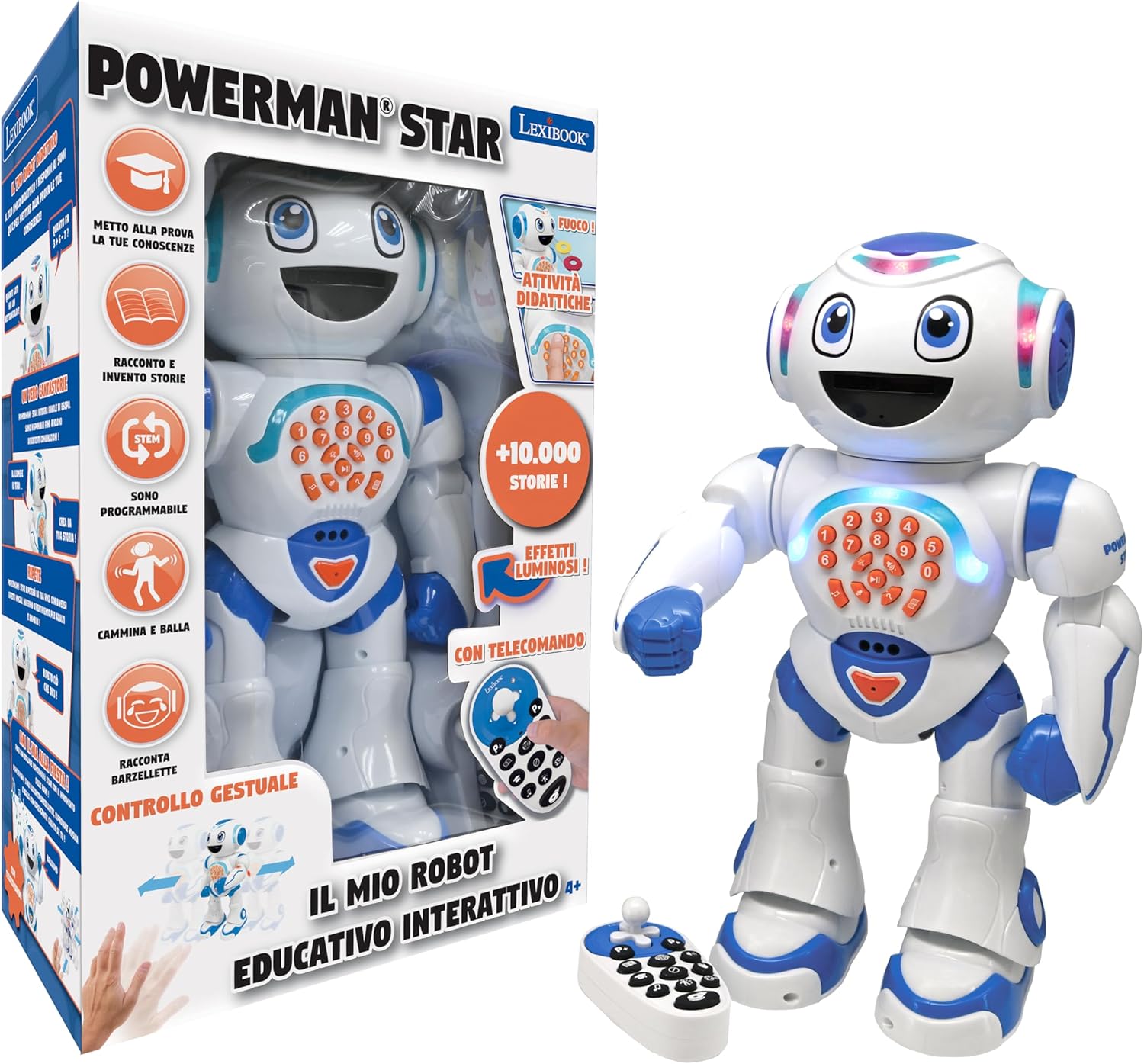 Lexibook, Powerman Star ROB85IT Programmable STEM Remote Control Walking Talking Robot Toy for Kids 4+