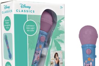 Lexibook, Disney Stitch Luminous Microphone for Children, Musical Toy, Built-in Speaker, Luminous Effects, Demo Melodies Included, Blue, MIC80D