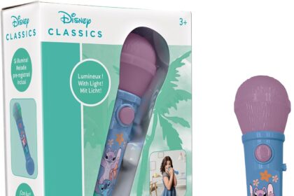 Lexibook, Disney Stitch Luminous Microphone for Children, Musical Toy, Built-in Speaker, Luminous Effects, Demo Melodies Included, Blue, MIC80D