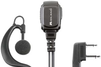 Midland - Microphone with Mono Headset MA21-L PRO for Outdoor Airsoft Security - Spiral Cable, VOX/PTT Switch, L-Connector 2 Pin, Compatible with Walkie Talkie Series G7, G9, XT, XT PRO