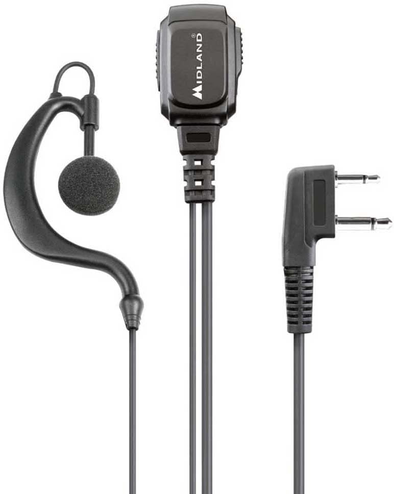 Midland - Microphone with Mono Headset MA21-L PRO for Outdoor Airsoft Security - Spiral Cable, VOX/PTT Switch, L-Connector 2 Pin, Compatible with Walkie Talkie Series G7, G9, XT, XT PRO