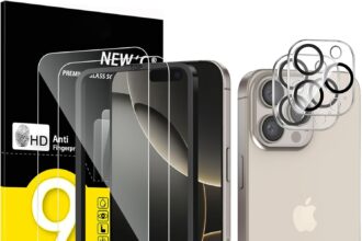 NEW'C 2 x Tempered Glass Screen Protectors for iPhone 16 Pro (6.3 Inches) and 2 x Rear Camera Protective Glass Films – Ultra Resistant – Easy Installation Tool Included