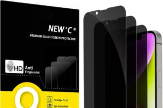 NEW'C 3 x Privacy Screen Protector for iPhone 16e, iPhone 14, iPhone 13, iPhone 13 Pro (6.1 Inch) - Improved Privacy Angle 28 Degrees - Ultra Tough Hardness 9H - Bubble Free
