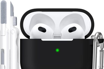 R-fun Compatible with AirPods 3rd Generation 2021 Charging Case, Soft Silicone Protective Case Compatible with Apple Airpod 3 Gen with Cleaning Kit and Keychain,Black