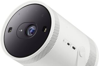 Samsung The Freestyle 2nd Generation LFF3C Portable FHD Wi-Fi Projector, Up to 100 Inch Screen, USB, Auto Focusing and Leveling, 360° Sound, Smart TV, White, 2023