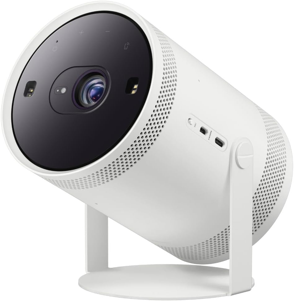Samsung The Freestyle 2nd Generation LFF3C Portable FHD Wi-Fi Projector, Up to 100 Inch Screen, USB, Auto Focusing and Leveling, 360° Sound, Smart TV, White, 2023