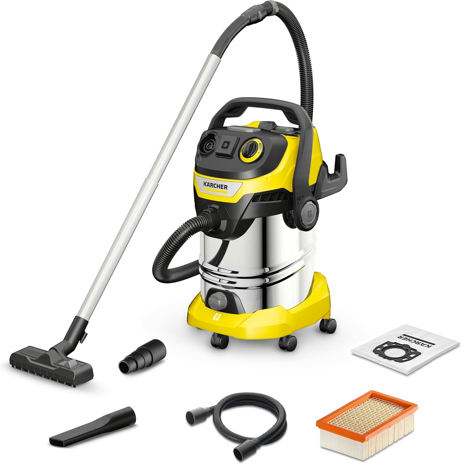 Kärcher WD 6P S V-30/6/22/T Liquid Solids Vacuum Cleaner with Power Tool Socket, 1300 W, Plastic Container: 30 L, Suction Tube: 2.2 m, Blower Function, Fleece Filter