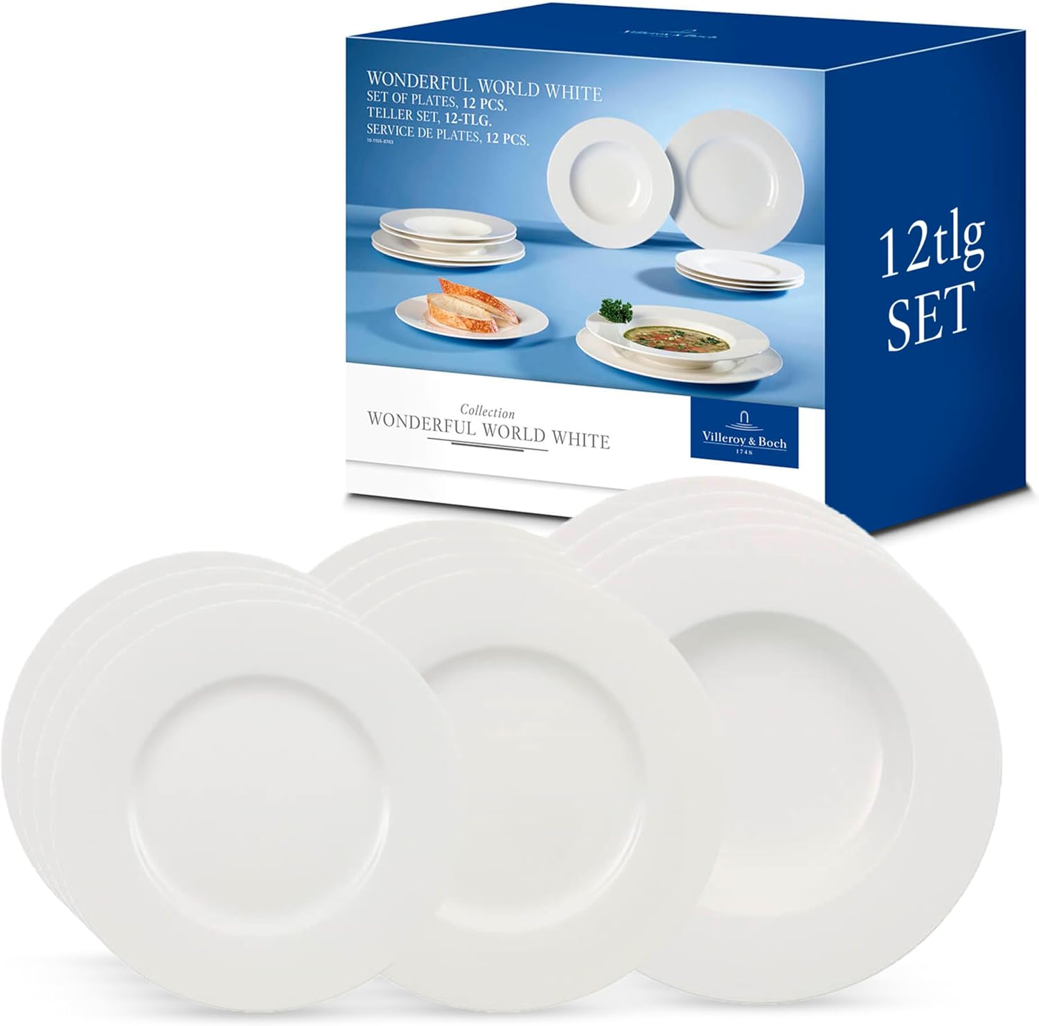 Villeroy & Boch - Wonderful World Dinner Set 12 Pieces, White, Dishwasher Safe, Microwave, Plate, Dinnerware Set, 6 People Dinner Set, Premium Porcelain