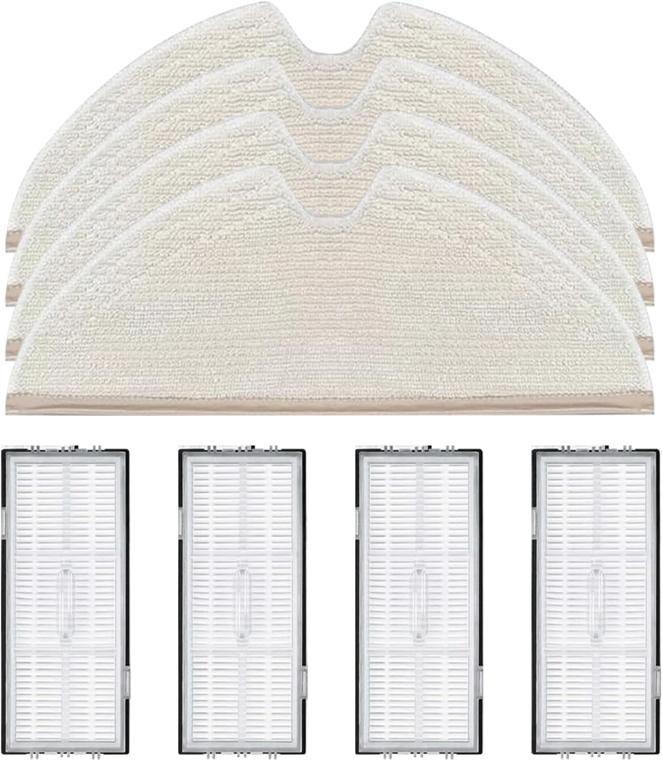 Accessory Set for Roborock Q5 Max+/Q8 Max/Q8 Max+/Q5 Pro/Q7/Q7+/Q7 Max/Q7 Max+ Robot Vacuum Cleaner, 4 Filters, 4 Pads (8 Pieces)