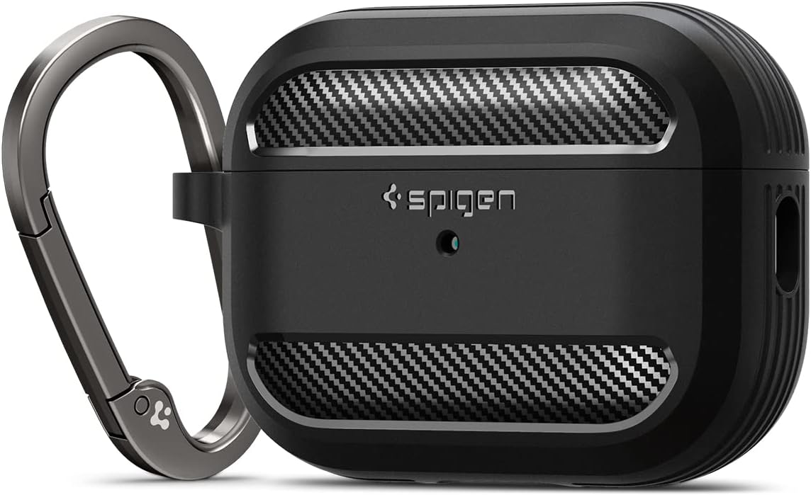Spigen Rugged Armor Compatible Case with AirPods Pro 2 (2nd Generation 2023/2022) with Carabiner - Matte Black