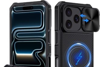 XTCASE Magnetic Cover for iPhone 17 Pro [Compatible with Magsafe], Integrated Sliding Camera Protection Case with Adjustable Stand Shockproof Anti-Slip Scratch, Black