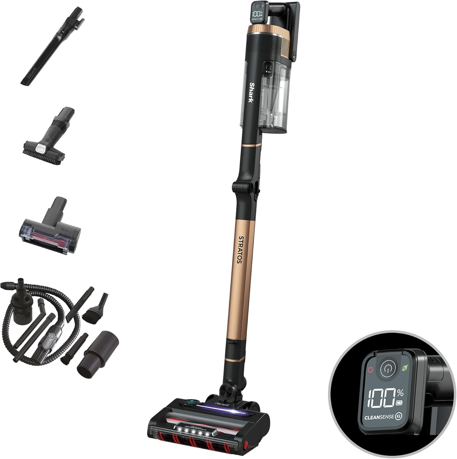 Shark Stratos Wireless Vacuum Cleaner, 60 Minutes Runtime, Anti Hair Wrap, CleanSense IQ, PowerFins Plus, with Car Kit, Pet Accessories, Crevices and Multi Surfaces, Copper IZ400EUTBK