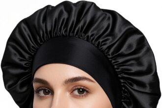 Silk Cap for Curly Hair, Silk Bonnet, Elastic Satin Night Hat for Sleeping, Women's Satin Night Hat for Women Girls (Black)