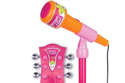 Bontempi | ElectroGroove with Microphone - Electronic Rock Guitar for Powerful Vibrations and Innovative Rhythms, Pink, 225 x 225 x 1120 mm
