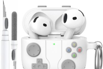 AhaStyle AirPods 4 Case Cover with Cleaning Kit Retro Handheld Game Console Design for AirPods 4th Generation Case Soft Skin Protective Silicone for Apple AirPods4 2024 Charging Case