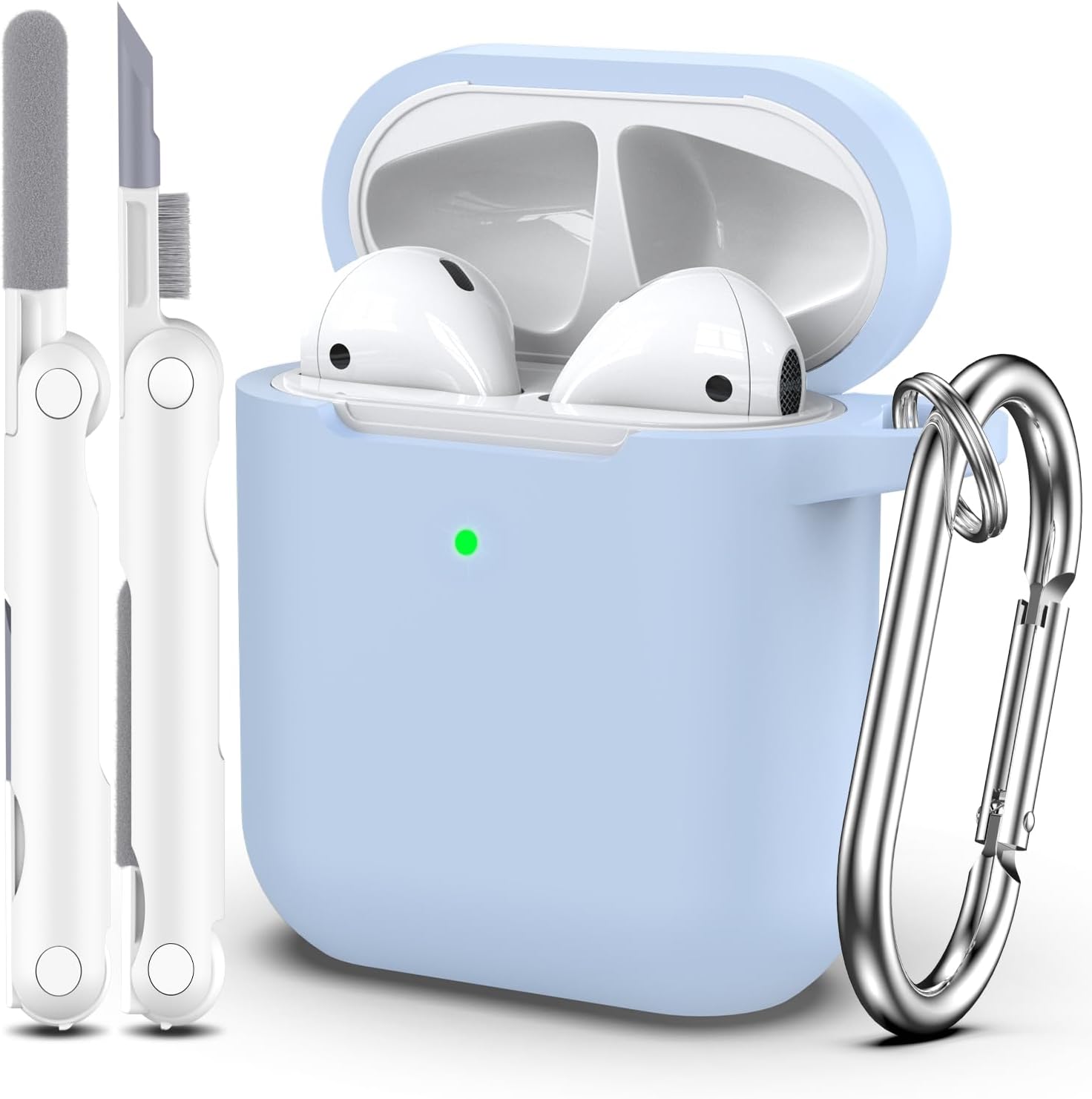 Airpods Case 1st 2nd Generation (2016/2019),Soft Silicone Protective Case for Airpods 1st 2nd with LED Visible on Front,Cleaning Kit,Sky Blue