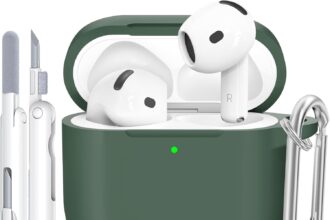 for AirPods 4 Case, Silicone Shockproof Protection Case with Clean Kit & Keychain, Support Wireless Charging - Bean Green