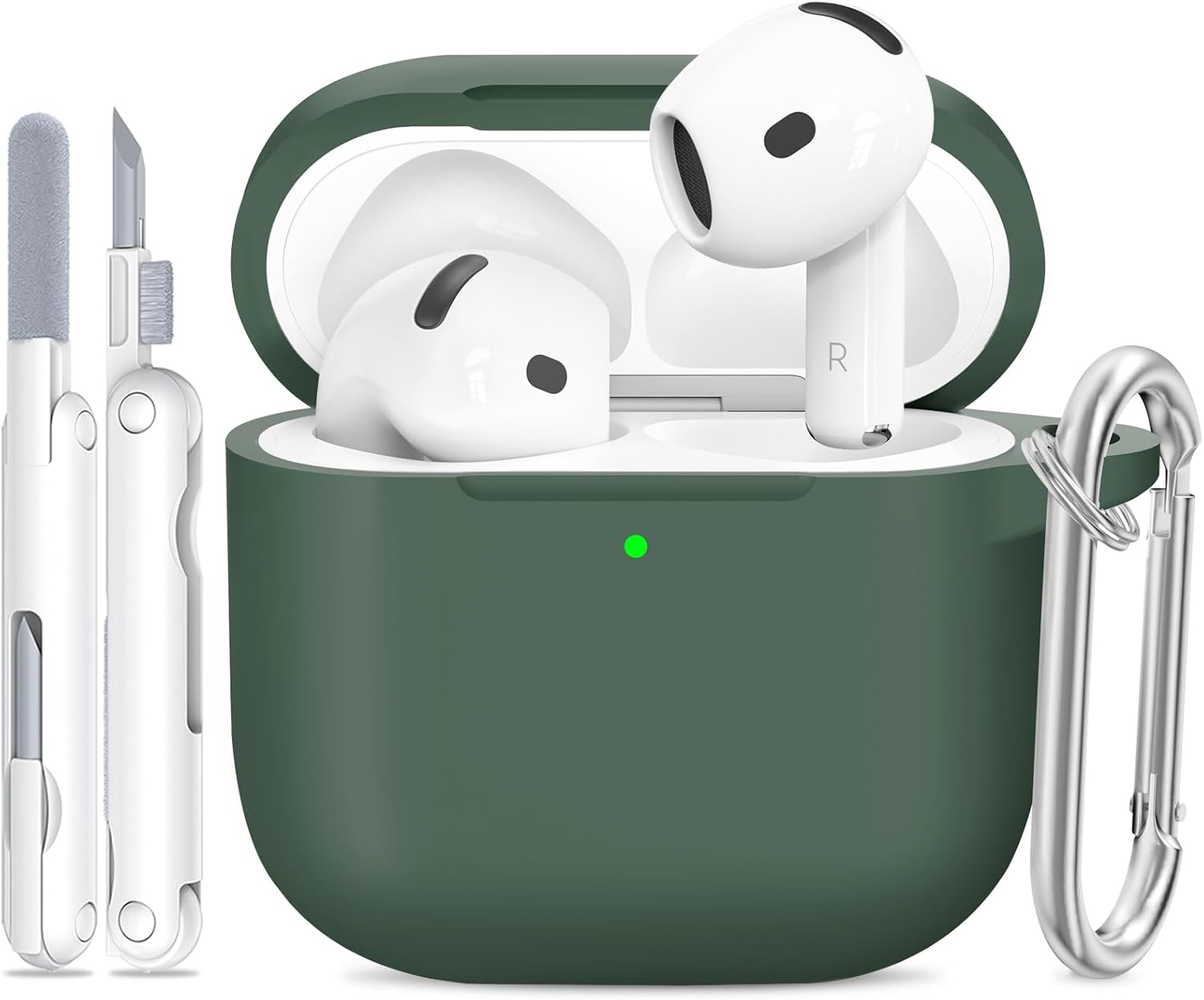 for AirPods 4 Case, Silicone Shockproof Protection Case with Clean Kit & Keychain, Support Wireless Charging - Bean Green