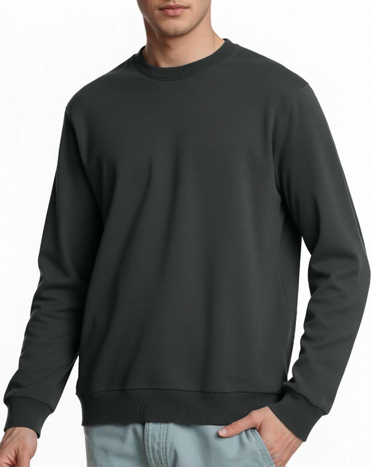 Felpa in pile da uomo, pullover girocollo