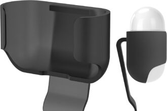 Geekria Ultra Lightweight PC Earphone Case with Belt Clip Compatible with Apple AirPods 4, Hard Shell for Hiking, Outdoor, Tight Fit(Black