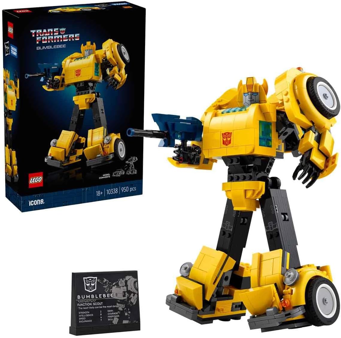 LEGO Icons Transformers Bumblebee Action Figure Collectible Robot Modeling Kit for Adults Movie Theme Convertible to Vehicle Mode, Gift for Men or Women 10338