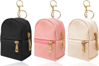 Mini 3 Piece Backpack with Keychain, Mini PU Leather Cosmetic Bag, Small Zipper Pocket, Mini Pocket for Coins, Lipstick, Keys, Airpods, Multicolor, L