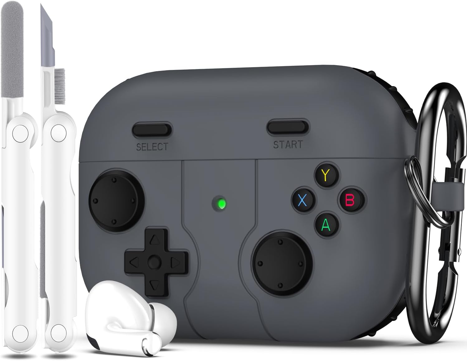 R-fun Case Compatible with Apple Airpods Pro (2023/2022/2019, 2nd/1st Generation), USB-C/Lightning Cable with Cleaning Kit, Classic Design for Portable Game Consoles,Grey