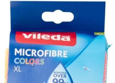 Vileda Colors Multi-purpose Microfibre Cloths Set for Glass, Bathroom, Kitchen, Furniture, Assorted Colours, XL, 36 x 38 cm, 4 Pieces
