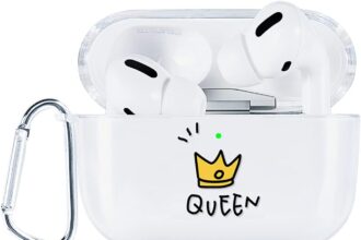 AKABEILA Cover for AirPods Pro 2019 Transparent Case with Carabiner Soft Silicone Protective Cover for AirPods Pro 1 Generation Case Cute Pattern LED Front Visible