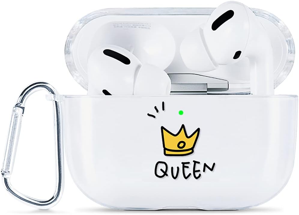 AKABEILA Cover for AirPods Pro 2019 Transparent Case with Carabiner Soft Silicone Protective Cover for AirPods Pro 1 Generation Case Cute Pattern LED Front Visible