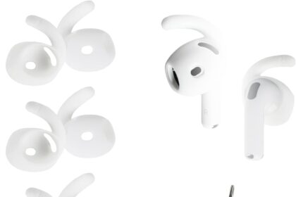 Adhiper 4 Pairs Earphone Hooks for AirPods 4 【Added Case and Carabiner】Non-slip Sports Ear Hooks Compatible with AirPods 4th Generation (White)