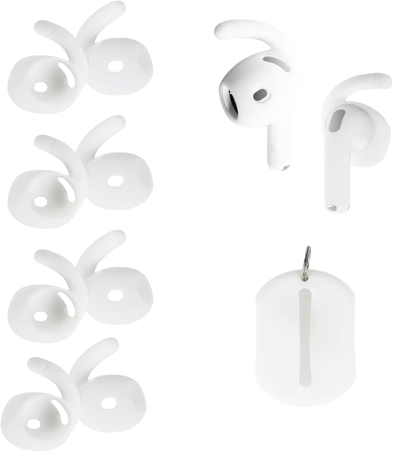 Adhiper 4 Pairs Earphone Hooks for AirPods 4 【Added Case and Carabiner】Non-slip Sports Ear Hooks Compatible with AirPods 4th Generation (White)