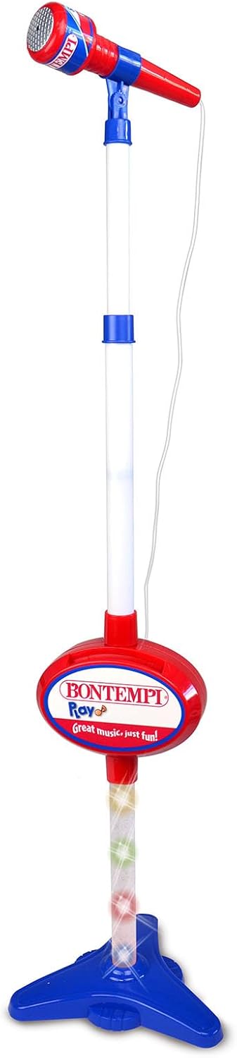 Bontempi | MP3Stage Mic - Stage Microphone with MP3 Connection for Versatile Performance, with Bright Effects and Smartphone Holder, Blue and Red, 41 x 19.5 x 6.3 cm