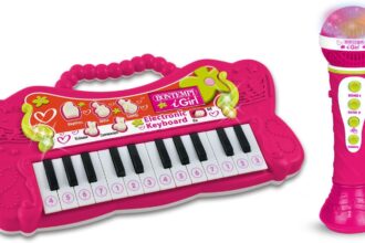 Bontempi | PlayKeys: 24-Key Toy Keyboard with Microphone Karaoke for Small Musicians, Pink, 60 x 195 x 60 mm