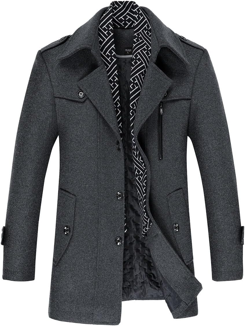 Allthemen Men's Winter Short Trench Coat Wool Coat Thick Thin Overcoat Parka Windbreaker Jacket with Lapel