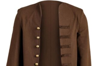 Men's Medieval Pirate Steampunk Captain Halloween Cosplay Costume Coat, Brown, Medium