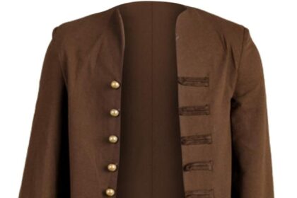 Men's Medieval Pirate Steampunk Captain Halloween Cosplay Costume Coat, Brown, Medium