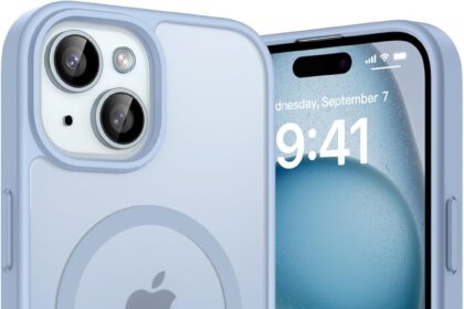 Magnetic Cover iPhone 13/14/15/16e, MagSafe Compatible, Military Grade Shockproof Protection, Translucent Acrylic Back Protective Slim Case, Light Blue