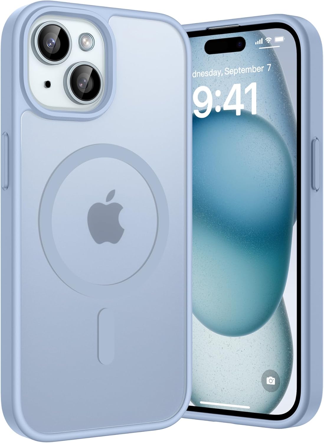 Magnetic Cover iPhone 13/14/15/16e, MagSafe Compatible, Military Grade Shockproof Protection, Translucent Acrylic Back Protective Slim Case, Light Blue