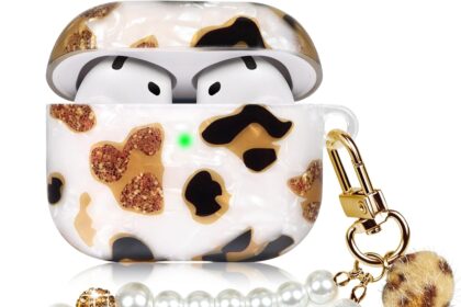 Cute Case for AirPods 4 Gen (2024) Leopard Print TPU Hard Cover with Lanyard Compatible with AirPods 4th Generation Shell for Women
