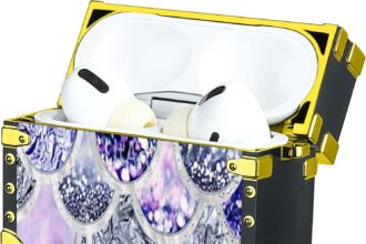 Airpods Pro Protective Case Purple Glitter Mermaid with Anti-lost Keychain for Men Women Girls