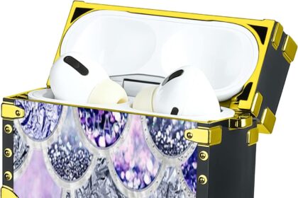 Airpods Pro Protective Case Purple Glitter Mermaid with Anti-lost Keychain for Men Women Girls