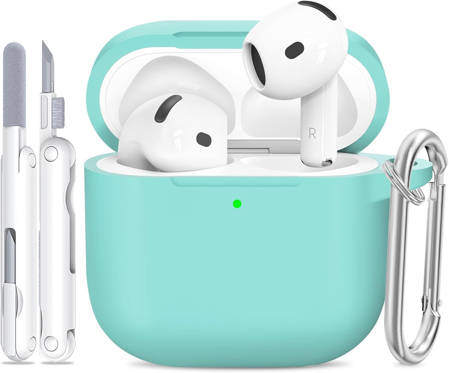 Airpods 4 Silicone Protective Case with Noise Cancelling/4th Generation with Cleaning Kit and Carabiner