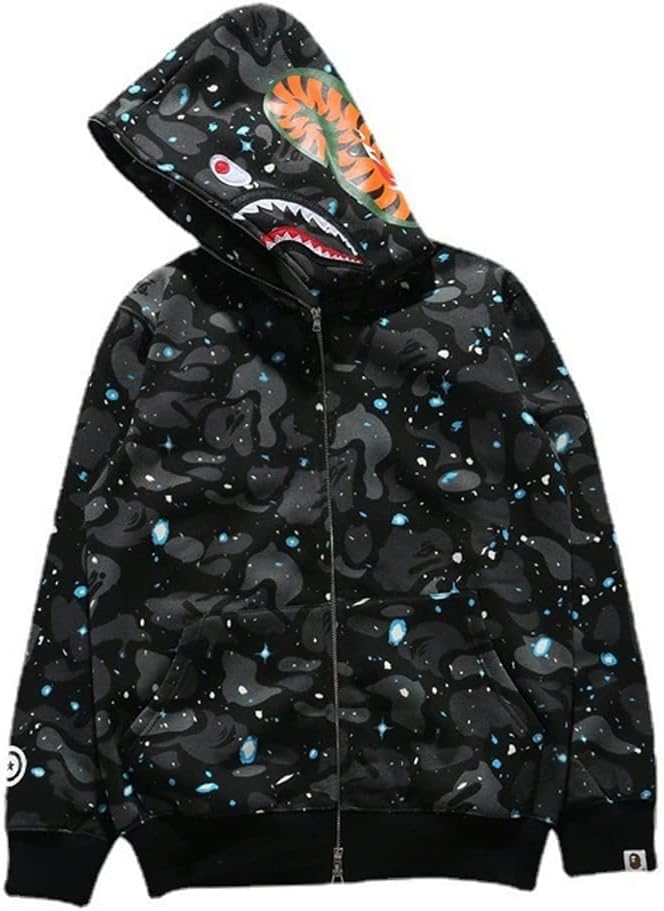 Men's 3D Printed Shark Hoodie Hip Hop Long Sleeve Zipper Zipper Camouflage Fashion Street Wear