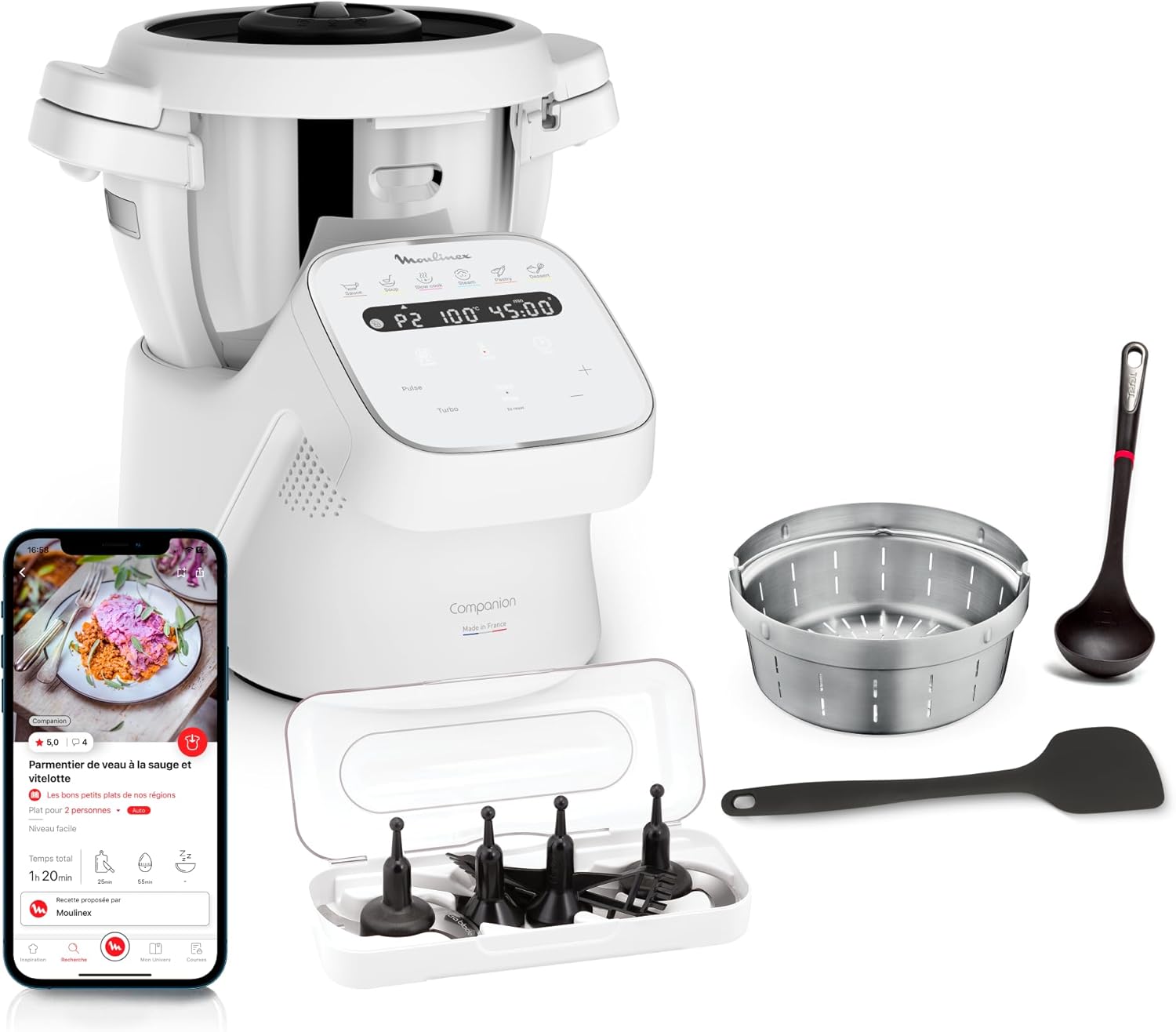 Moulinex, Companion HF8408F1 Food Processor, 14 Functions, XL Capacity 10 People, Grey, Made in France