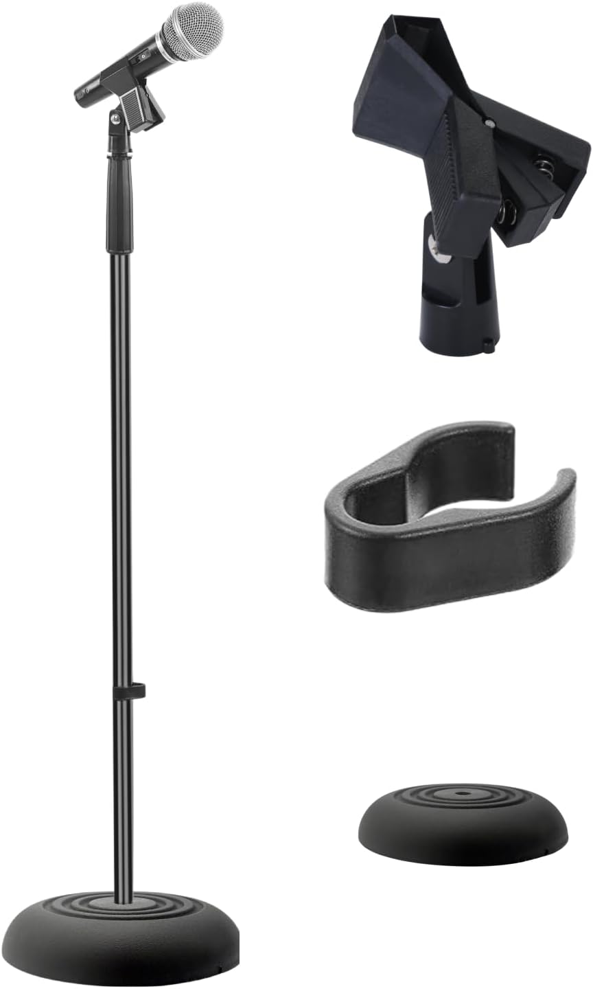 PYLE -PRO Microphone Stand Height Adjustable from 85 cm to 152 cm, Ground Microphone Stand with Heavy Round Base